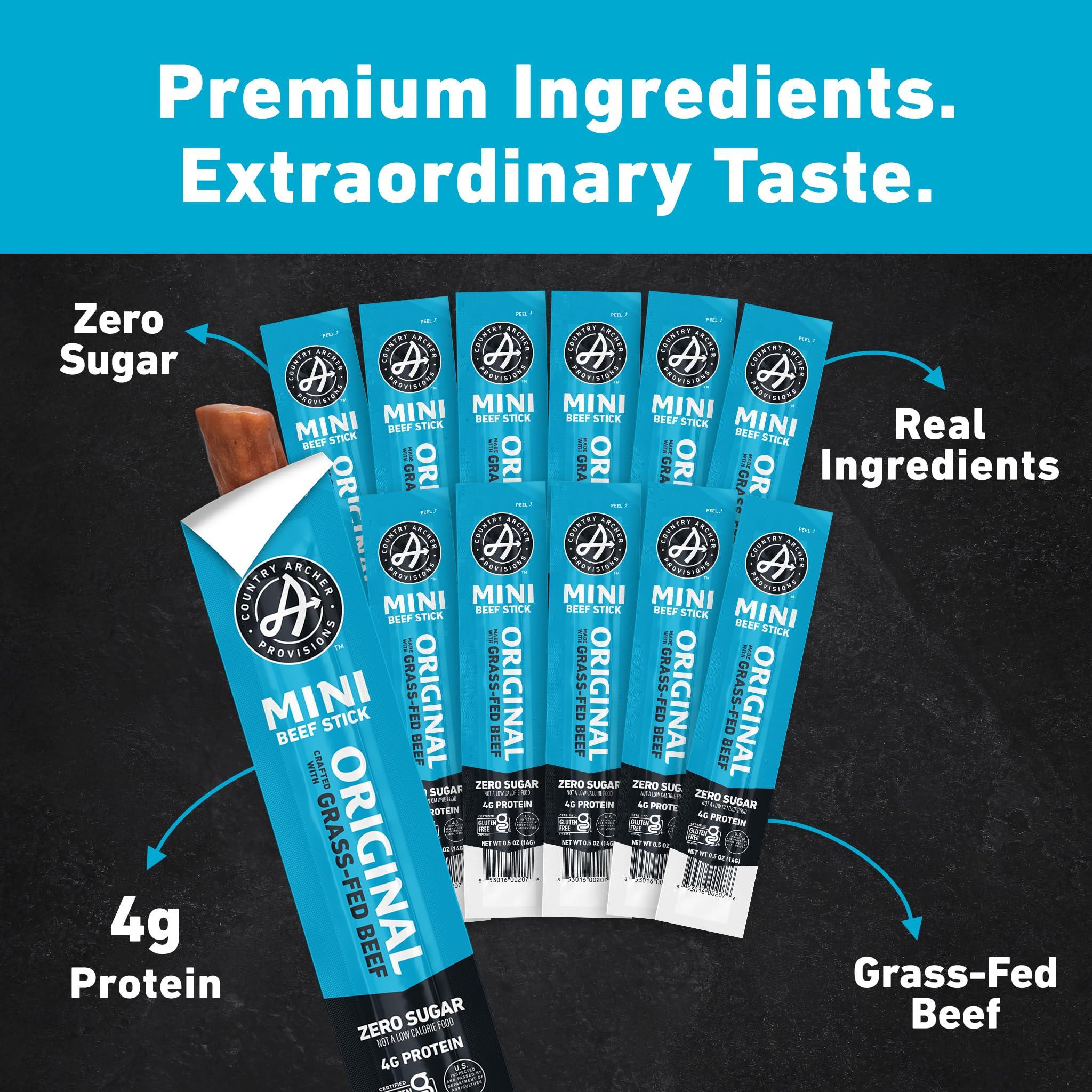 Country Archer Country Archer Mini Beef Jerky Sticks - Grass Fed Beef Sticks Individually Wrapped, Mini Beef Sticks Bulk, Beef Jerky Snack Packs, Gluten Free, Paleo, Keto - .5 oz Meat Sticks (Pack of 12)