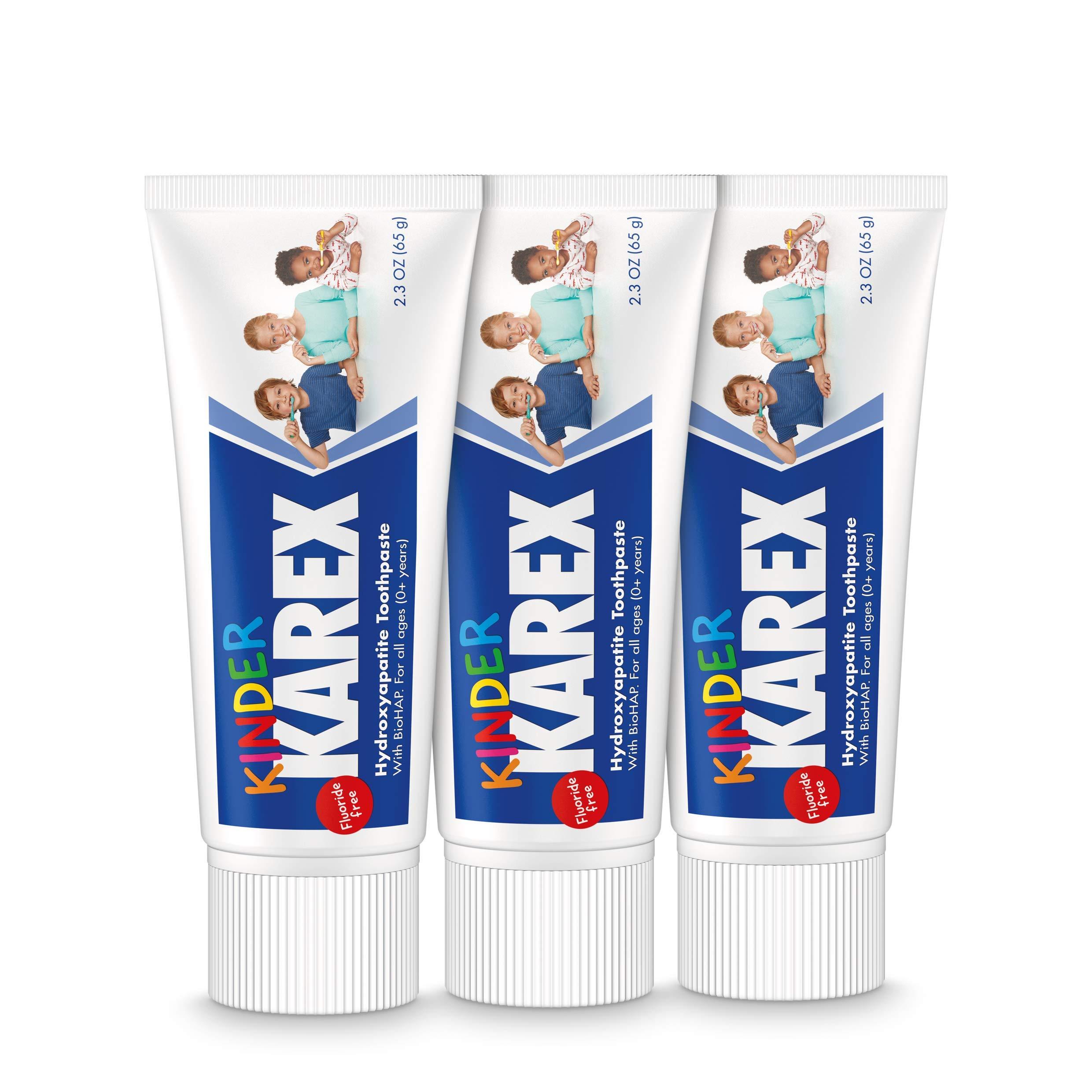 KAREX Kinder Karex Hydroxyapatite Kids Toddler Toothpaste 2.3 Ounce (Pack of 3), Fluoride Free, Safe If Accidentally Swallowed
