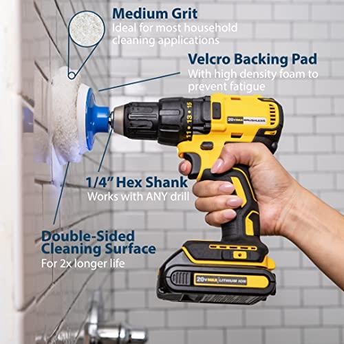 RotoScrub RotoScrub 7 Pack Multi-Purpose Drill Brush Kit for Cleaning Bathrooms, Showers, Tubs, Tile, Floors, Sinks, Toilets, Grout and Grime Removal, Reversible Blue and White Scrub Pads