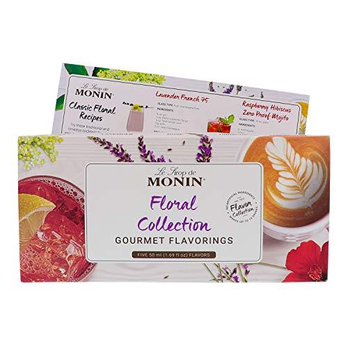 Monin Monin - Gourmet Flavorings Floral Collection, Great for Cocktails, Lemonades, Teas, & Sodas, Gluten-Free, Dairy-Free, (Violet, Lavender, Rose, Hibiscus, & Elderflower) | 50 ml Per Bottle