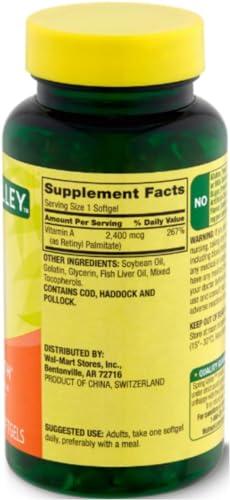 Generic Spring Valley Vitamin A Supplement 2400 mcg, 250 Count +VLS Sticker.