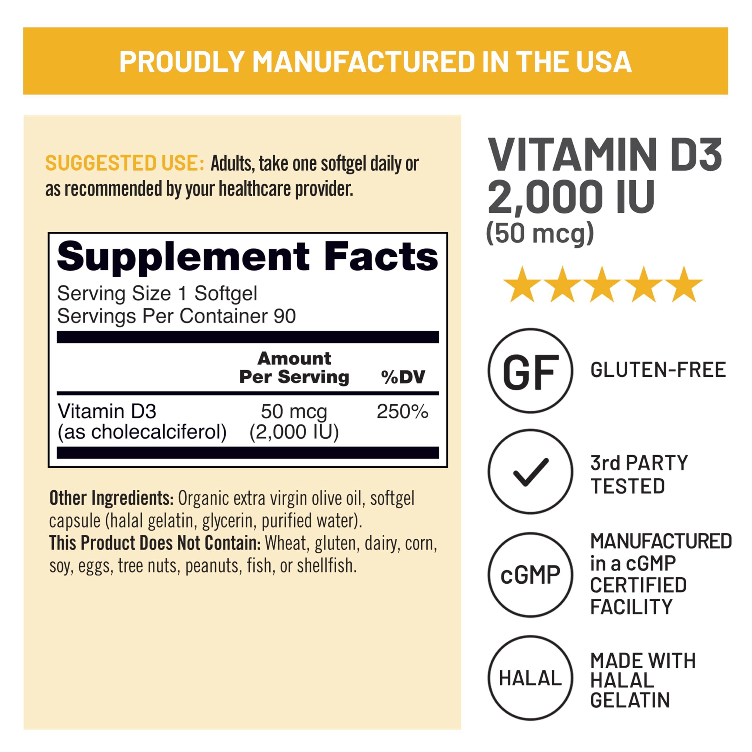 NatureWise NatureWise Vitamin D3 2000iu (50 mcg) 90-Day Supply for Immune Support, Healthy Muscle Function, and Bone Health - Non-GMO, Gluten Free in Organic Extra Virgin Olive Oil, (Mini Softgel), 90 Count