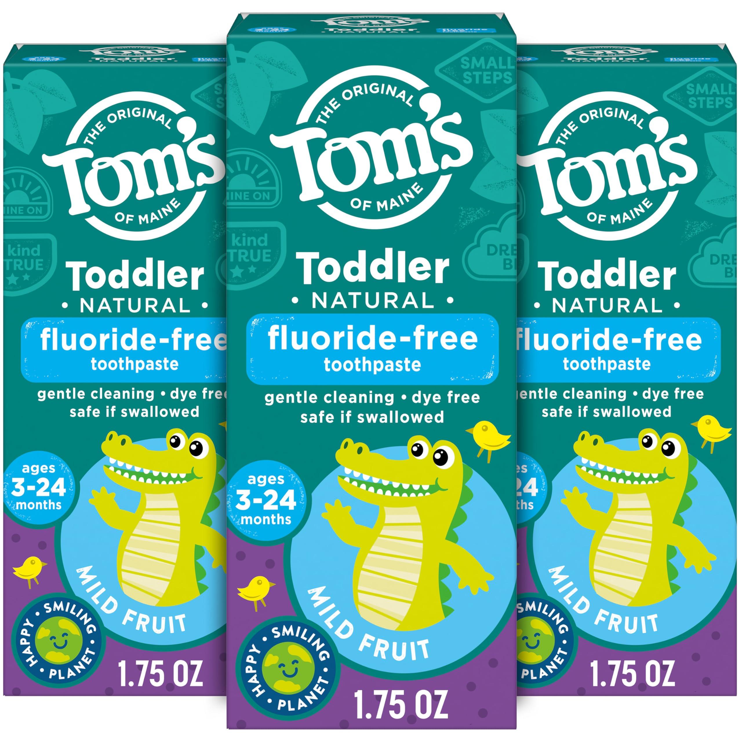 Tom's of Maine Tom\'s of Maine Fluoride-Free Toddler Training Toothpaste, Mild Fruit, 1.75 oz. 3-Pack (Packaging May Vary)