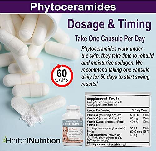 Herbal Nutrition Herbal Nutrition Phytoceramides Rice Based with Biotin Vitamin A C D and E, 4 Bottle Pack 40mg