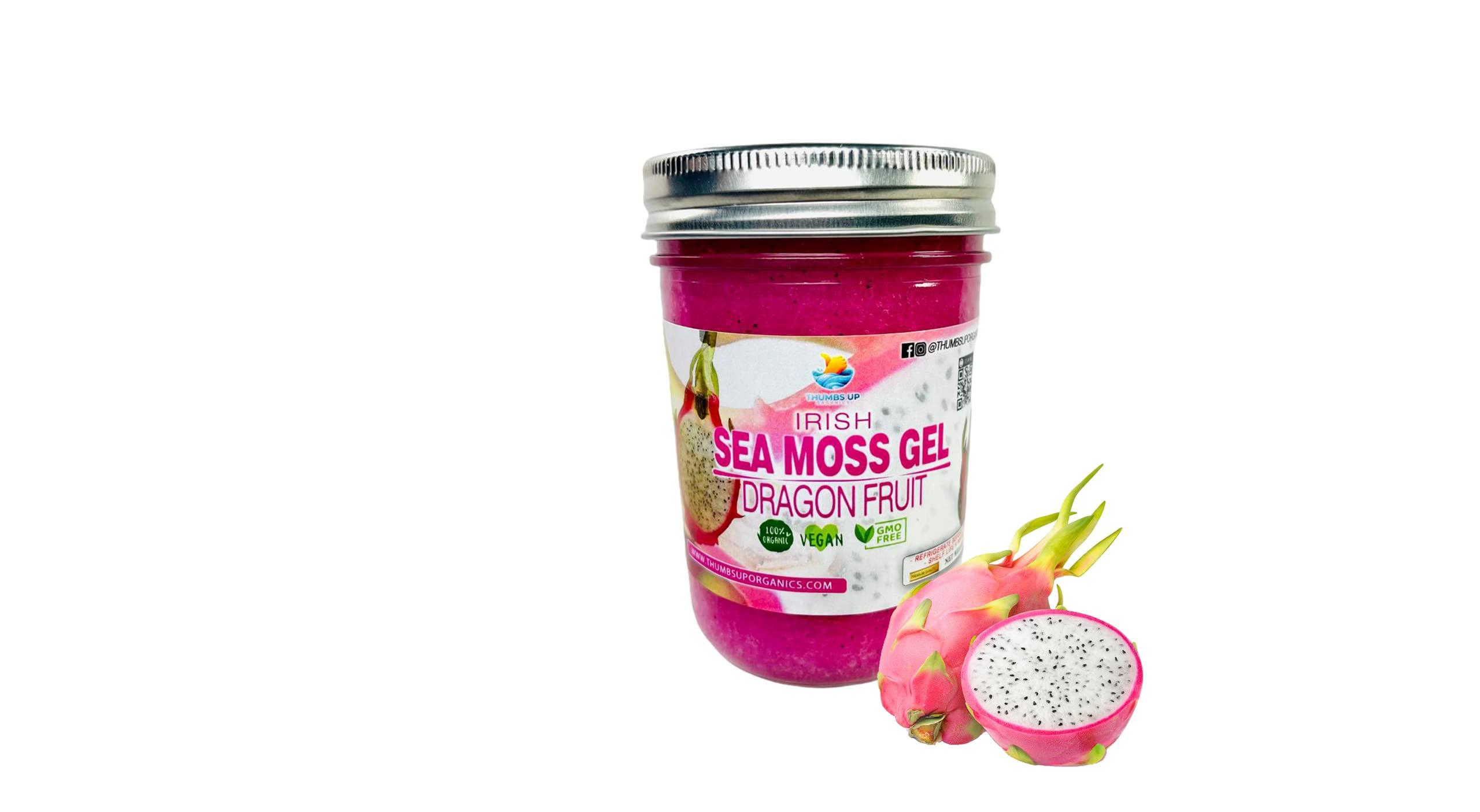 THUMBS UP ORGANICS SEA MOSS GEL Natural Raw Wildcrafted Irish Sea Moss Gel with REAL DRAGON FRUIT, |Superfruit | Organic Pitahaya | Premium Quality | Irish Sea Moss | NON GMO | KETO FRIENDLY | Irish Moss Gel | 8oz (Dragon Fruit)