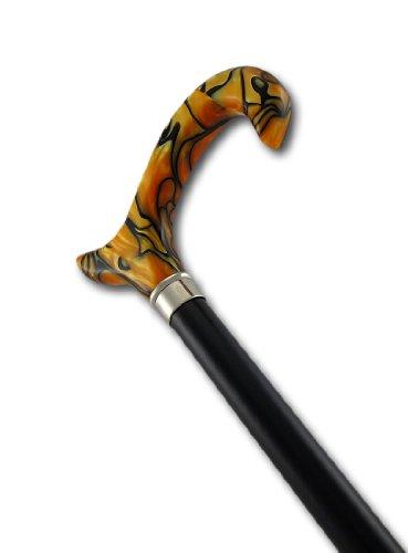 Harvy Canes Marbled Orange Acrylic Walking Cane Derby Handle Black Wooden Shaft
