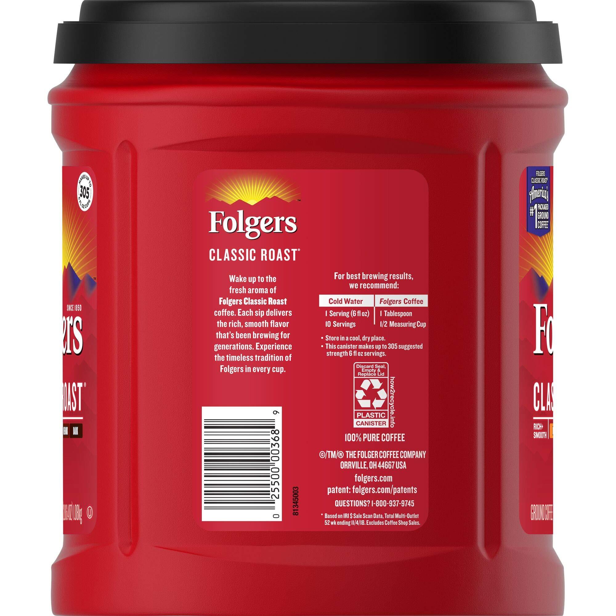 Folgers Folgers Classic Roast Medium Roast Ground Coffee, 38.4 Ounces (Pack fo 1)