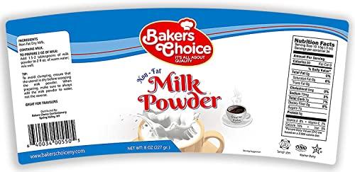 Baker\'s Choice Dairy Nonfat Dry Milk Powder - Instant Milk Powder For Baking, For Ice Cream, Coffee, Milkshakes, Desserts, and Fruit Shakes - Kosher - 8 oz. - By Bakers Choice