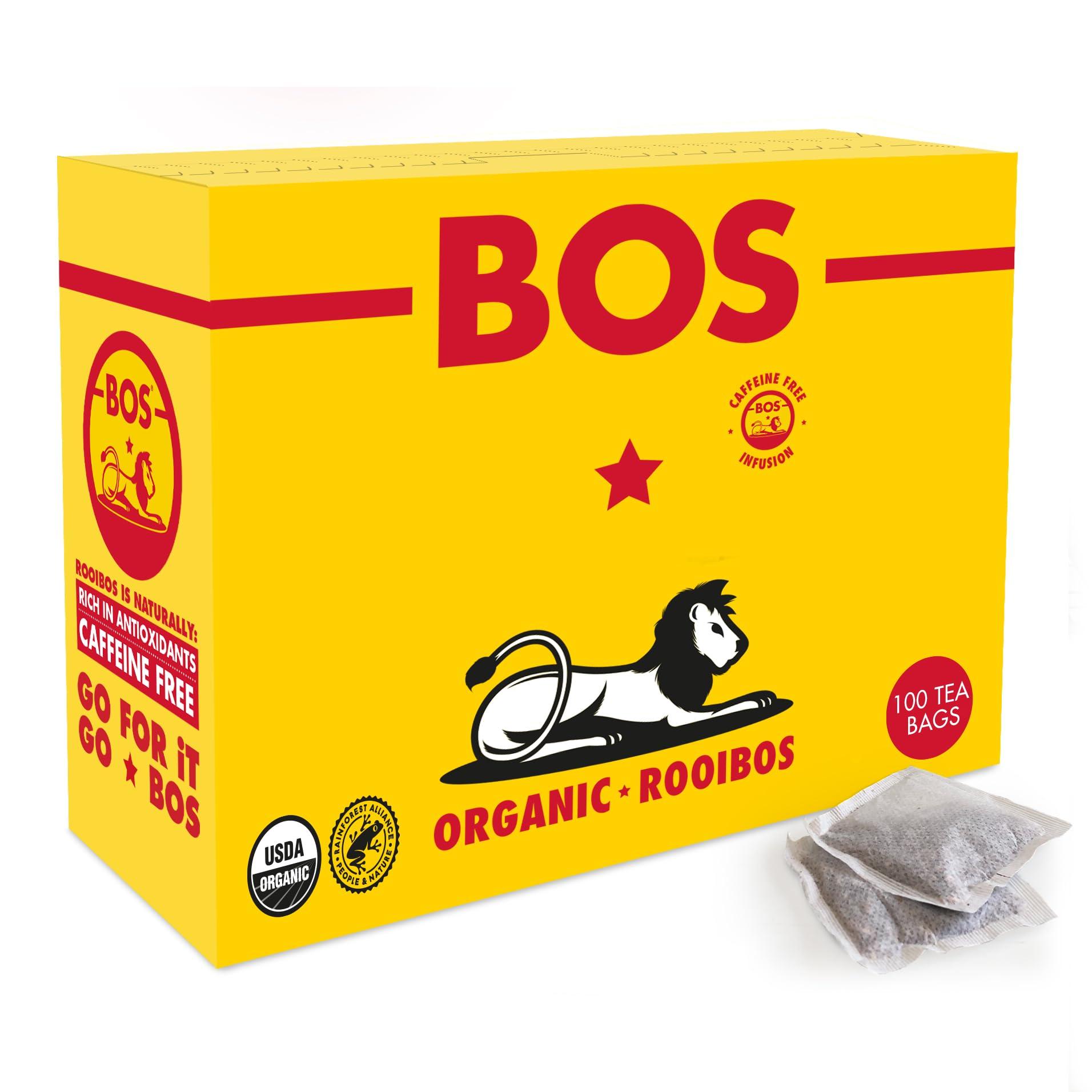BOS BOS Rooibos Tea Bags | 100 Bags | Organic, Caffeine Free, Naturally Sweet, Antioxidant-Rich, Herbal, Red Rooibos Tea | From South Africa