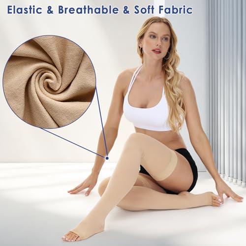 beister beister 15-20 mmHg Open Toe Medical Compression Stockings for Women Men, Thigh High Graduated Compression Socks with Dot Silicone Band, Support Circulation Pressure Stockings for Varicose Veins, Edema