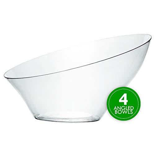 PLASTICPRO PLASTICPRO Disposable Angled Plastic Bowls Round Large Serving Bowl, Elegant for Party\'s, Snack, or Salad Bowl, Clear Pack of 4