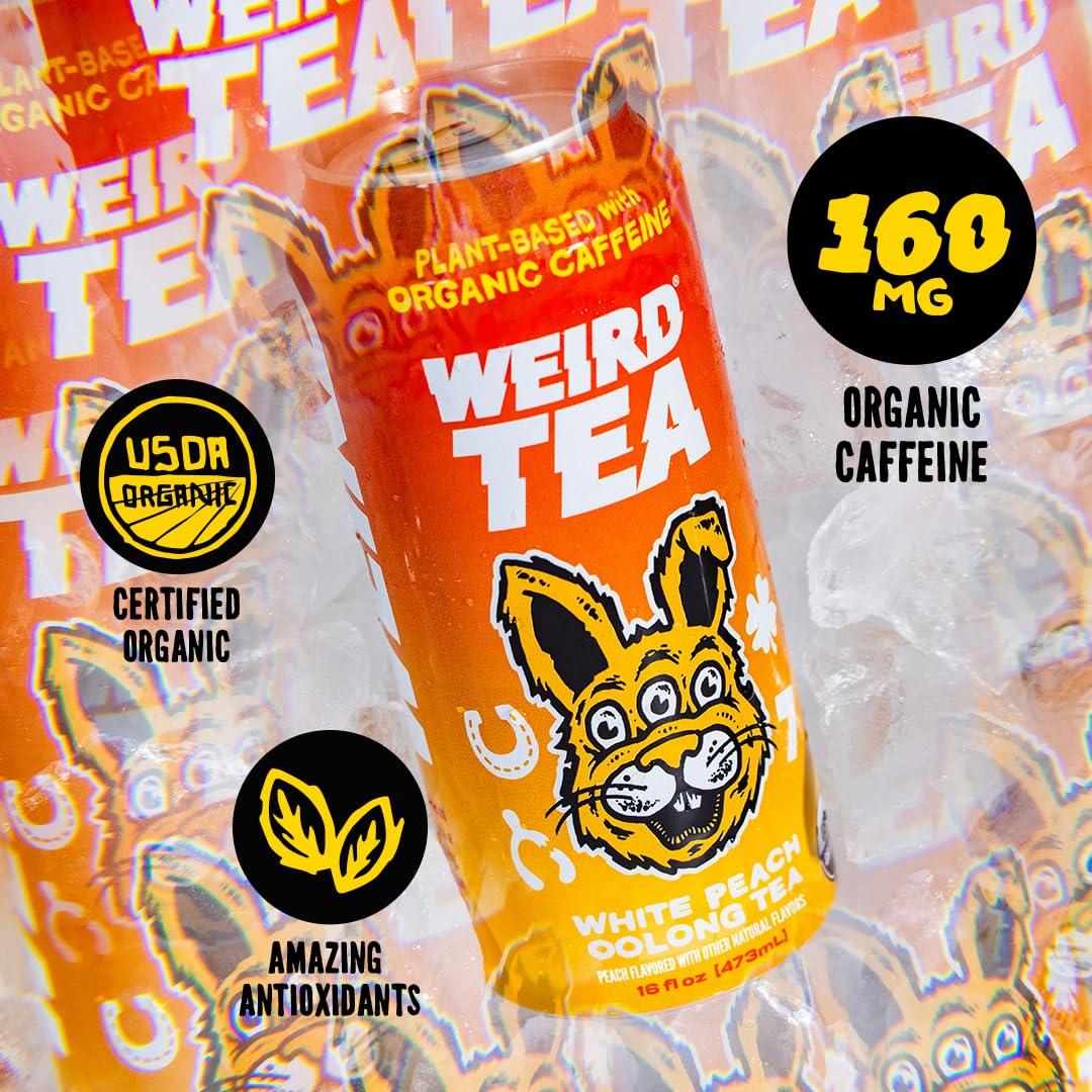 WEIRD Drink Weird Organic White Peach Oolong Tea 16oz Cans, 160mg Organic Caffeine, Pack of 12 A Refreshing Energy Drink Alternative