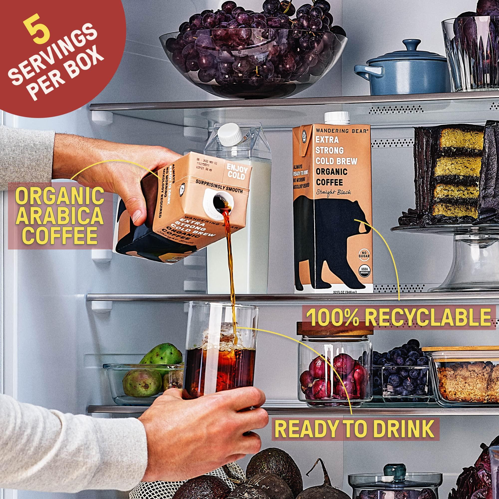 Wandering Bear Wandering Bear Organic Mocha Cold Brew Coffee - Strong, Bold, Smooth, Unsweetened, Shelf-Stable, Ready to Drink, Gluten Free, & Vegan Iced Cold Brewed Coffee Drink - 32 fl oz, 6 pack