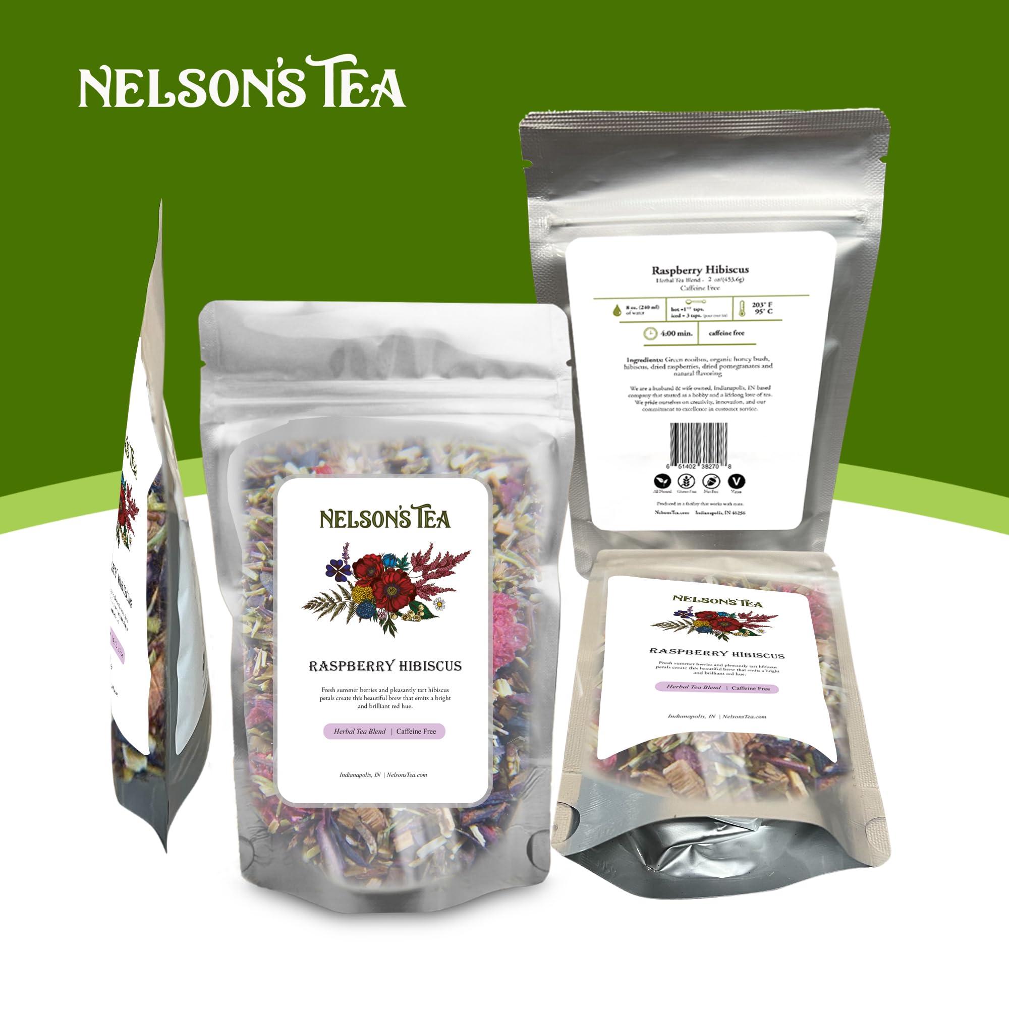 Nelson's Tea Nelson\'s Tea Raspberry Hibiscus Tea - Cut & Sifted Green Rooibos Tea, Honeybush, Dried Raspberries, Acai, and Pomegranate Loose Leaf Tea (2 oz)