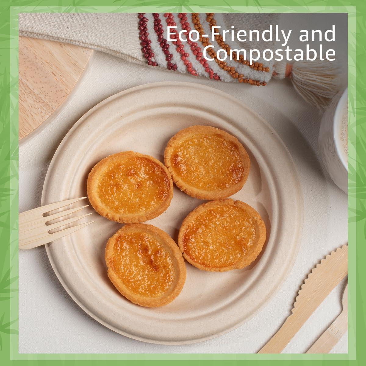 ibambo ibambo 500 Pack Disposable Bamboo Paper Plates (7 inch) - Sturdy & Heavy Duty | PFAS Free, Biodegradable & Compostable | Microwave Safe, FSC Certified Alternative to Plastic