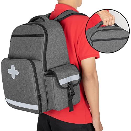CURMIO CURMIO Emergency Medical Backpack Empty, First Responder EMT Bag for EMS, Camping, Hiking, Home Health, Field Trips, Gray (Bag Only, Patented Design)