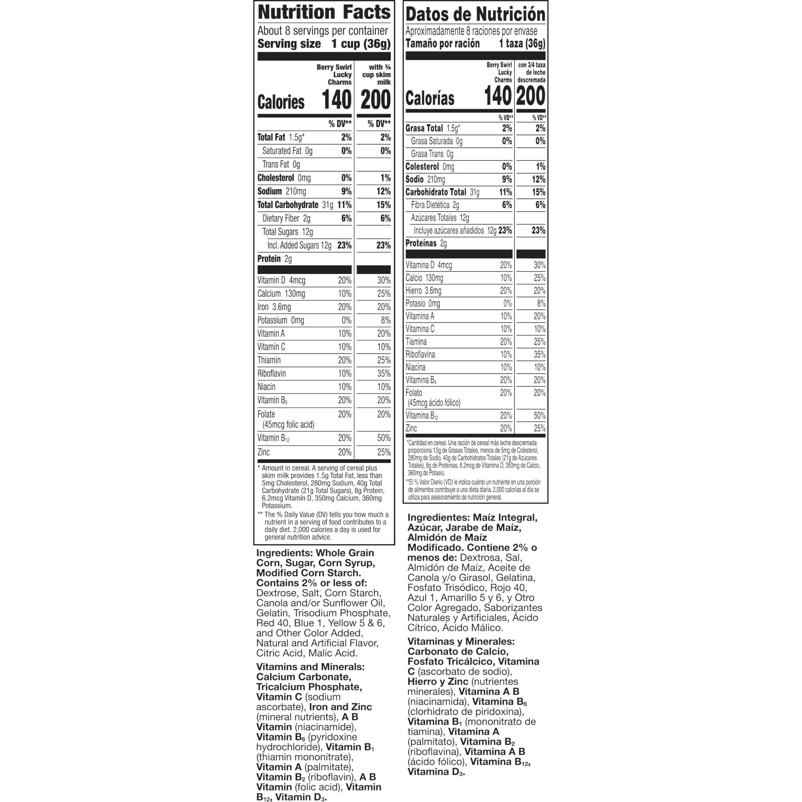 Lucky Charms Lucky Charms Berry Swirl Breakfast Cereal with Marshmallows, Kids Breakfast Cereal, Made with Whole Grain, 10.9 oz (Pack of 2)