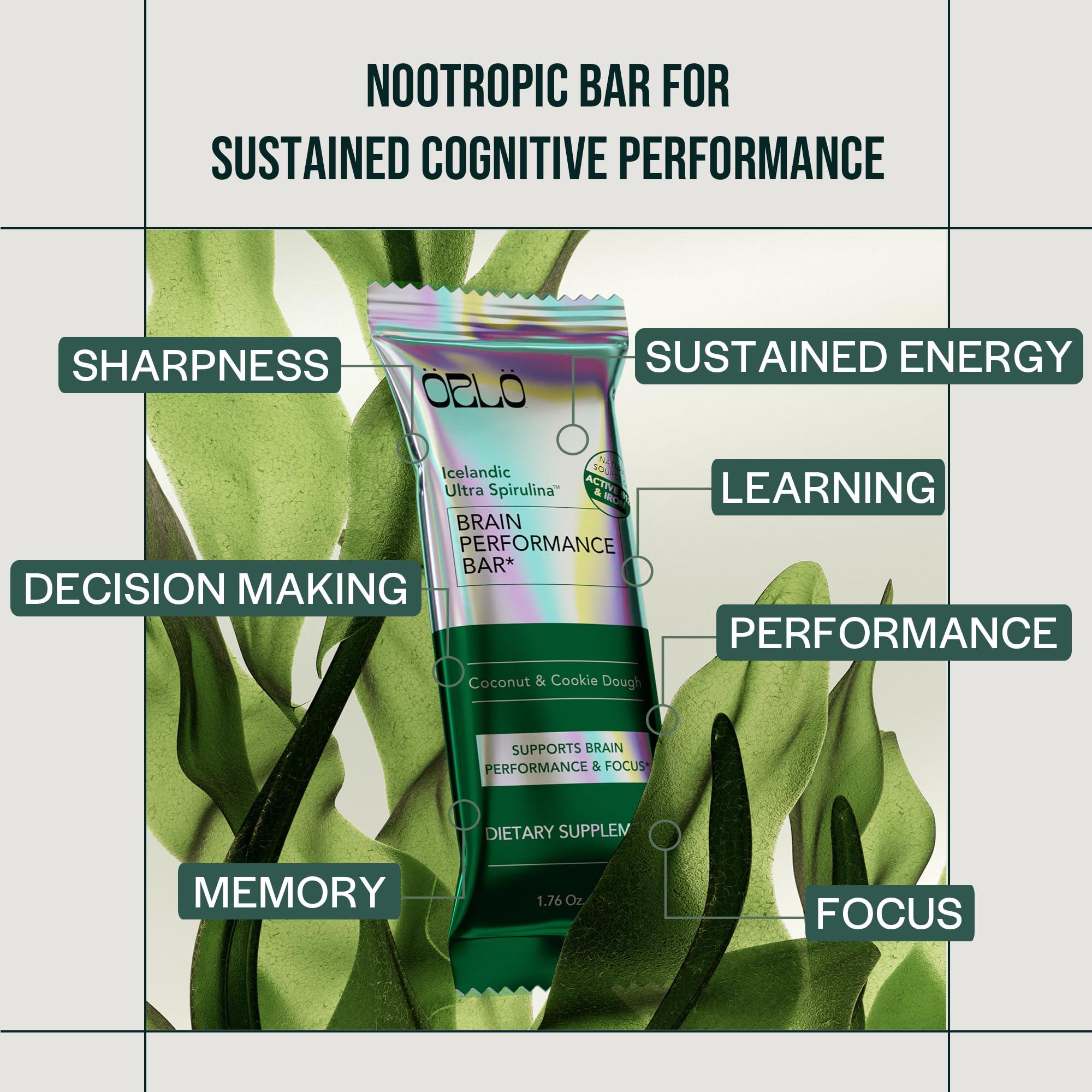 Orlo ORLO BRAIN PERFORMANCE BAR Vegan Protein Bars for Brain & Energy Support Focus & Memory, Pre & Post Workout Recovery Gluten Free Snack with L-Theanine, Lions Mane, Spirulina & More (SINGLE BAR)