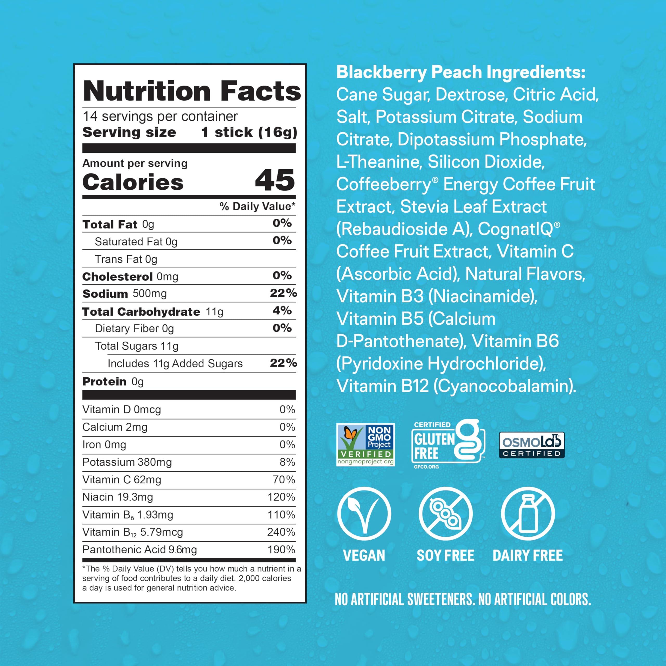 Liquid I.V. Liquid I.V. Hydration Multiplier +Energy - BlackBerry Peach | Electrolyte Powder Drink Mix | 1 Pack (14 Servings)