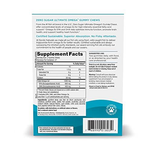 Nordic Naturals Nordic Naturals Zero Sugar Ultimate Omega Gummy Chews, Tropical Fruit, 54 Gummies, Supports Heart, Brain, and Immune Health, Non-GMO, Vegetarian, 27 Servings