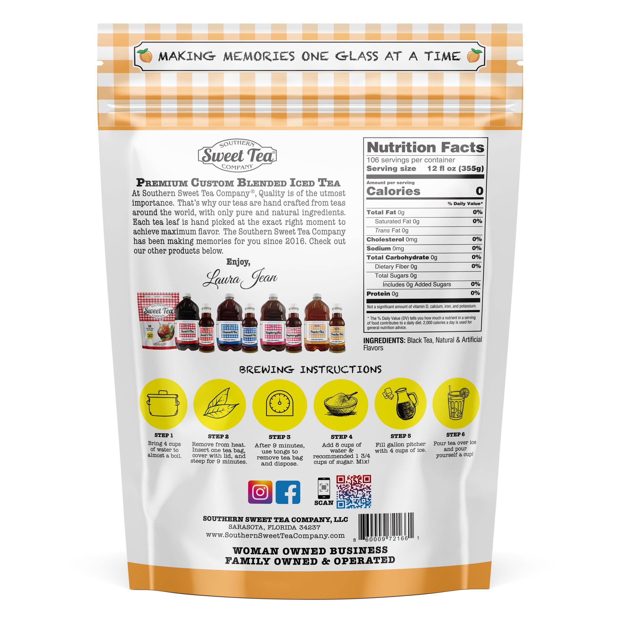 SOUTHERN SWEET TEA COMPANY Iced Tea Bags Georgia Peach One Gallon Size,10 Gallon Per Pack, Unsweetened Caffeinated Quick Brew Real Southern Ice Tea by Southern Sweet Tea Company