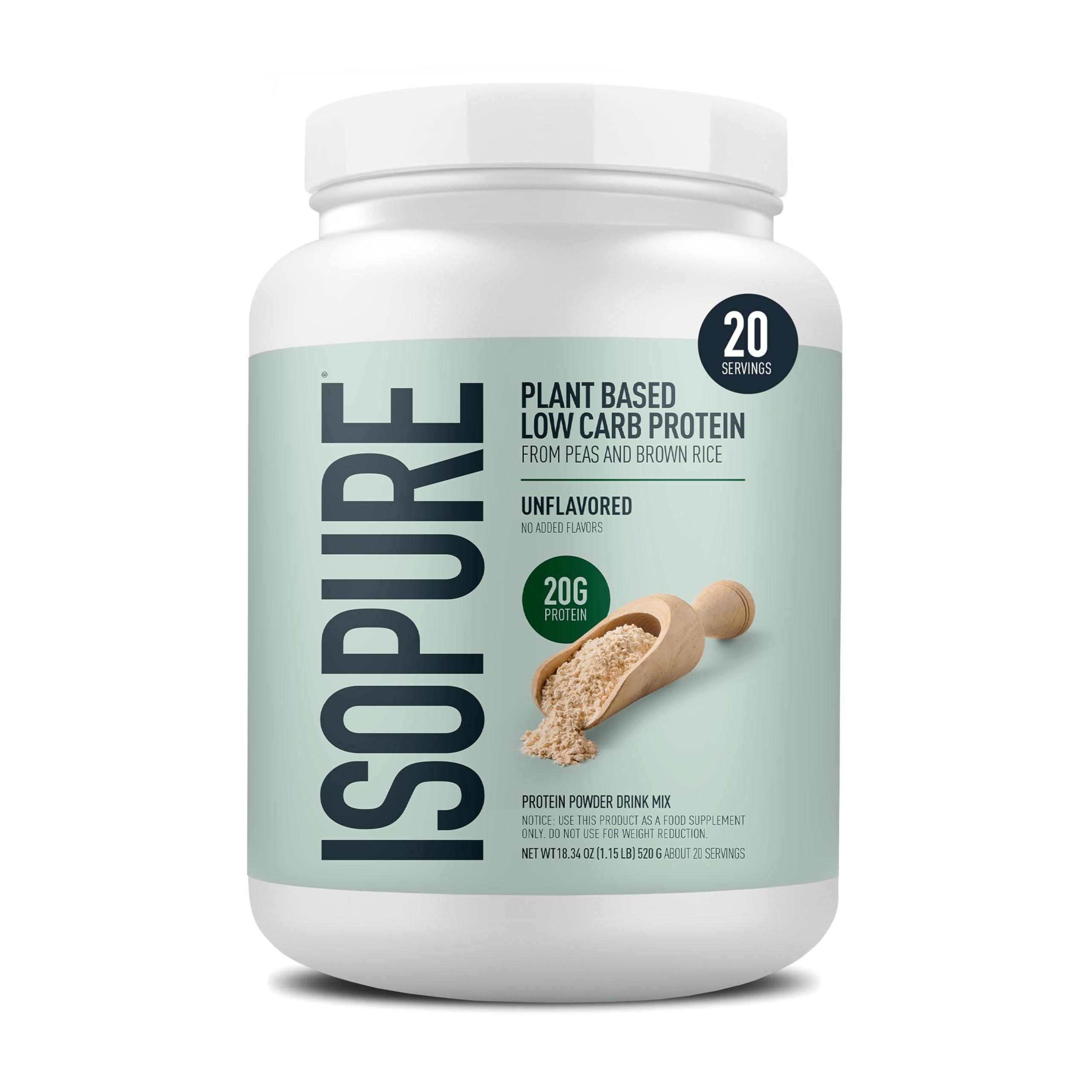 Isopure Isopure Plant-Based Protein Powder, Lactose Free, Gluten Free, With Iron, Unflavored, 20g Plant Protein Per Serving, 1.15 Lbs, 20 Servings