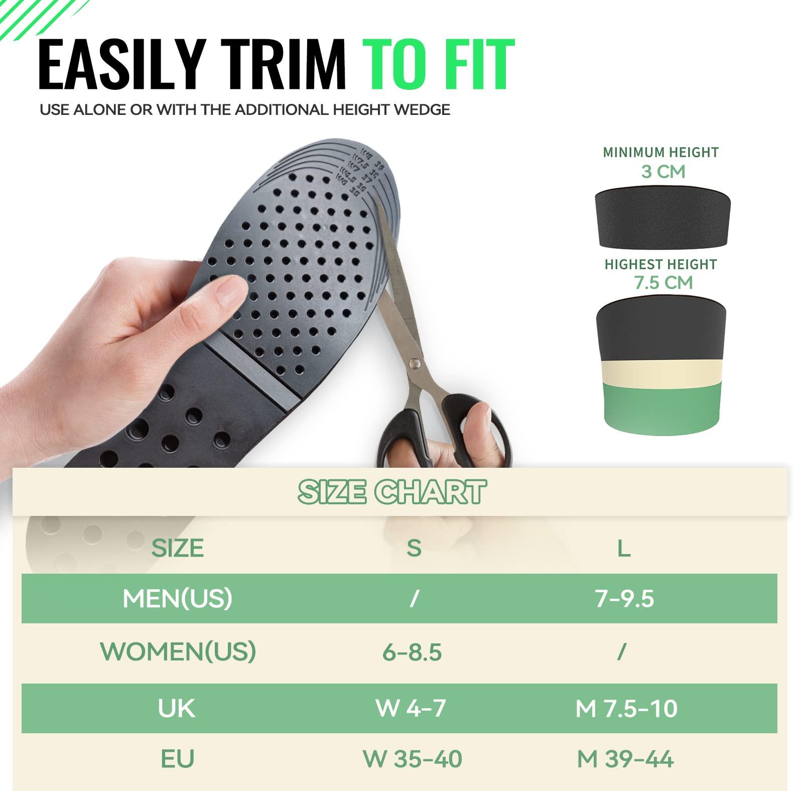 DynWalker DynWalker Lift Insole Boost Inner Sole 2.95 Inch Heel Pads for Shoes Anti-Slip Flexible Soft Cushioned Heel Massage for Uneven Legs Adjustable Size 2 Layer S Green