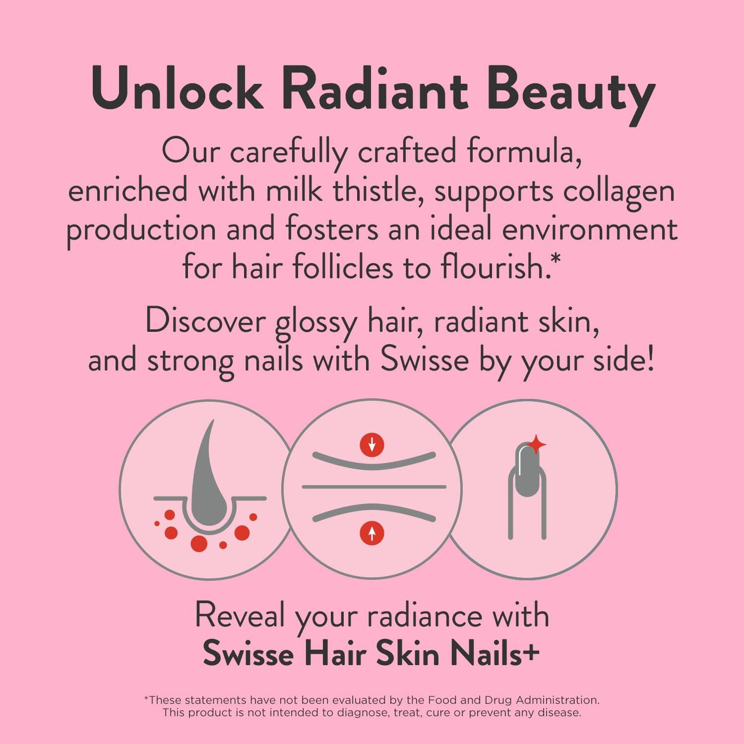 Swisse Swisse Biotin Hair Skin and Nails Supplement for Women & Men | Milk Thistle, Biotin, Vitamin C, Zinc & Iron | Supports Hair Growth & Collagen Production | Collagen Supplement | 150 Tablets