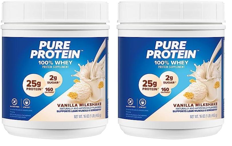 Pure Protein pure protein Powder - Whey, High Protein, Low Sugar, Gluten-Free, Vanilla Cream Flavor - 1 lb (Packaging May Vary) (Pack of 2)