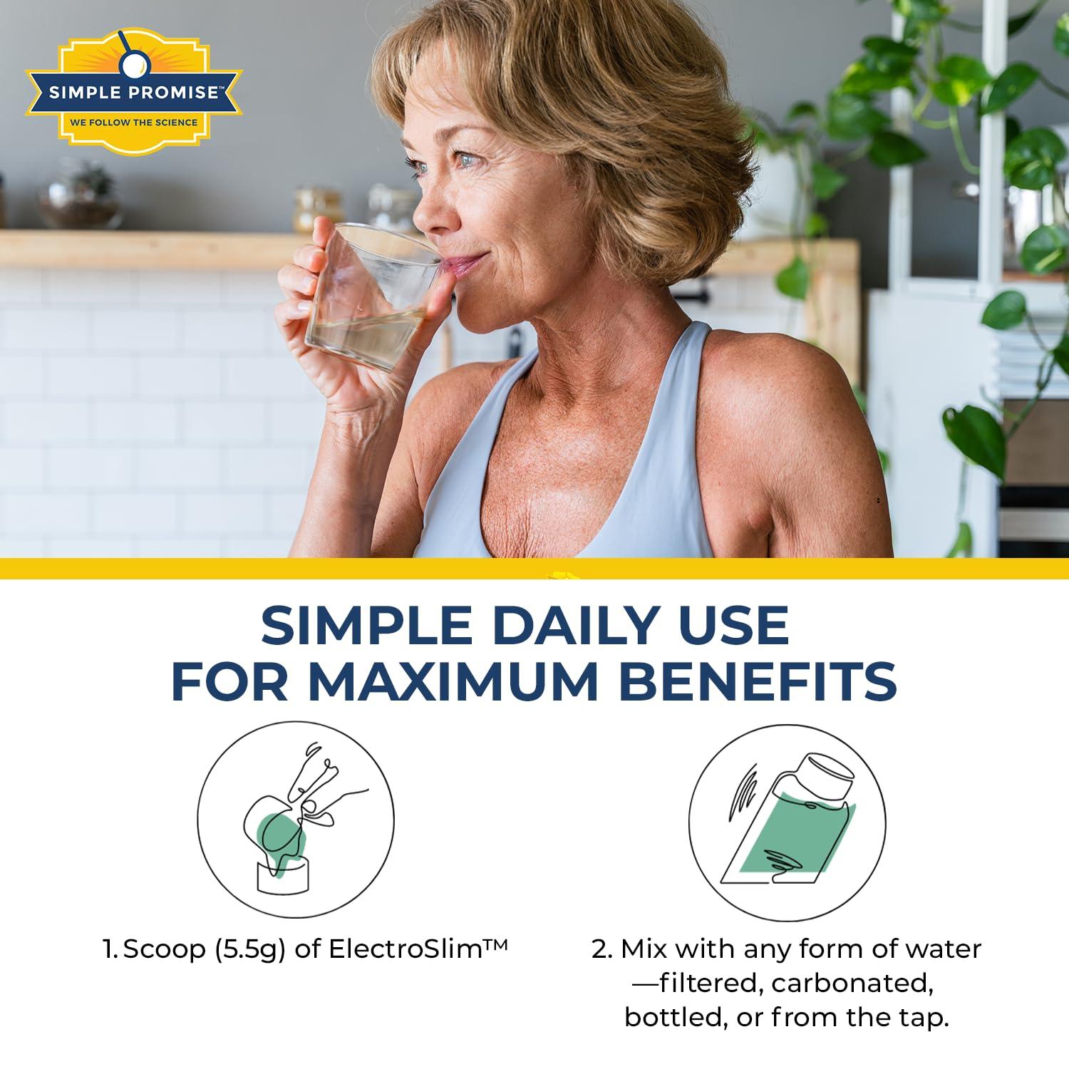 Simple Promise Simple Promise ElectroSlim - Sugar-Free Electrolyte Powder Hydration Support with Essential Electrolytes - No Sugar Formula for Daily Energy Balance - Lemon Lime Flavor