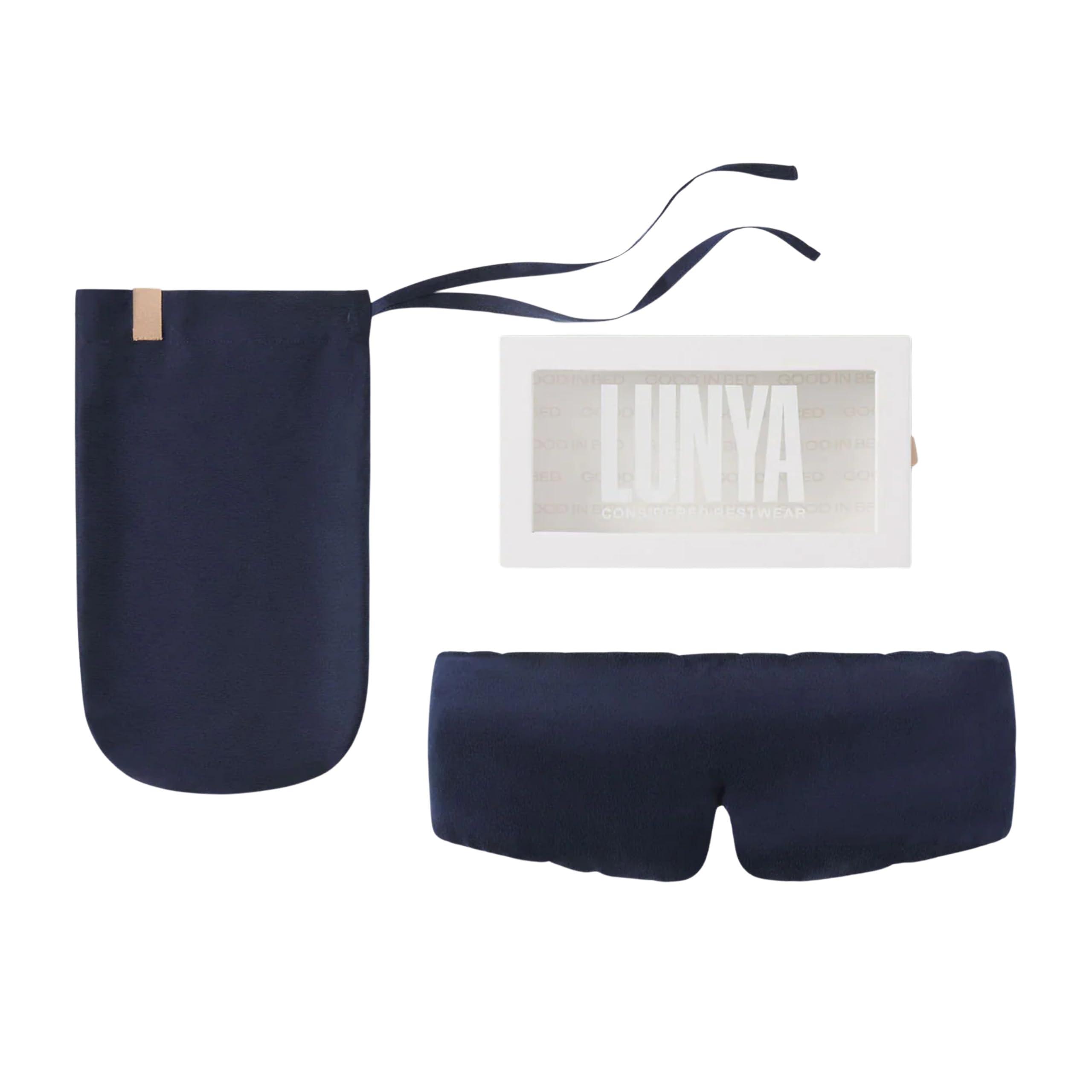 Lunya Lunya Sleep Mask with Box - Washable Silk Sleeping Mask and Headband for Beauty Routines - Thermoregulating Comfort for Restful Nights - Silk Eye Mask for Women - Deep Blue