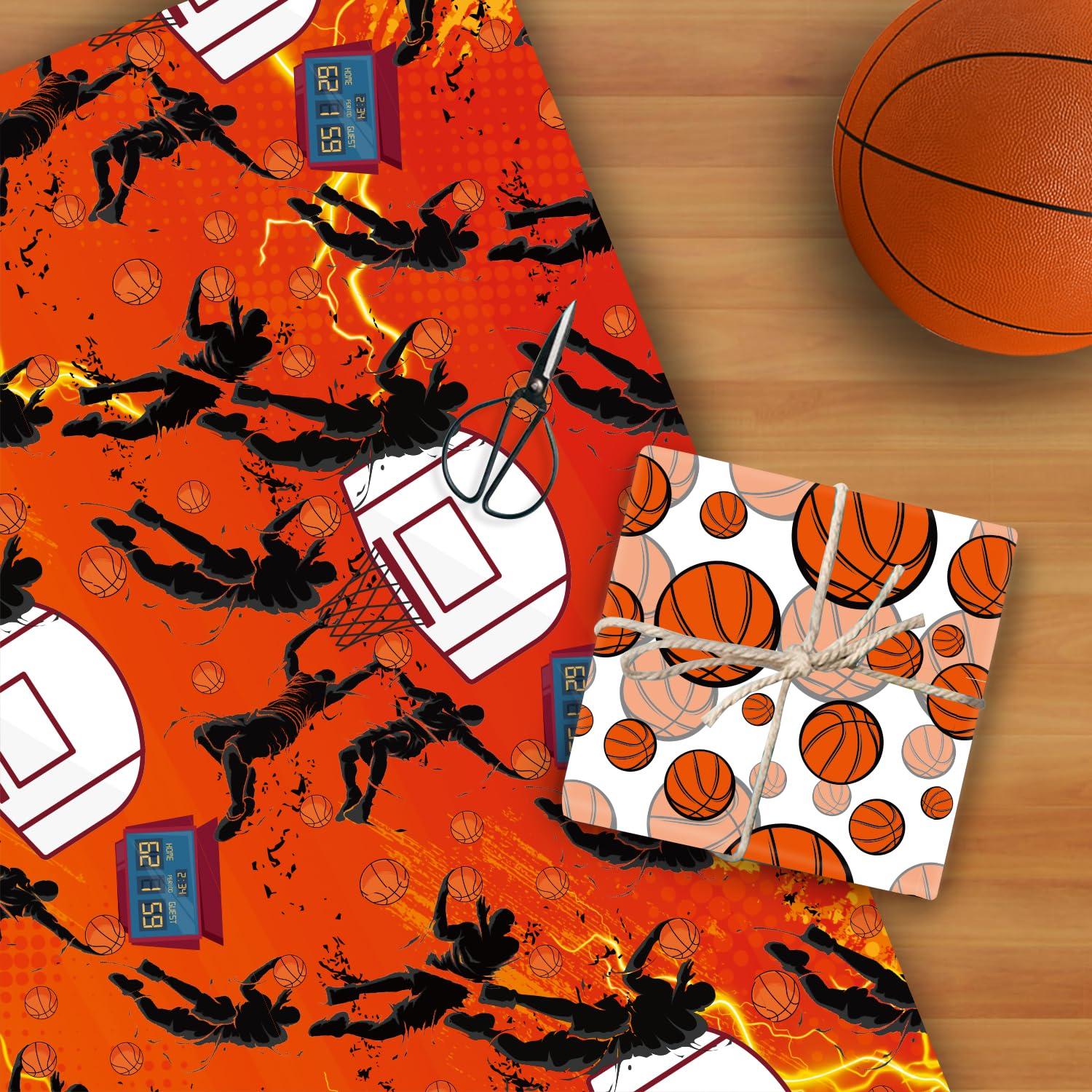 Mpanwen Mpanwen Basketball Wrapping Paper for Boys Kids, 8 Sheets Large Basketball Theme Gift Wrap for Christmas Birthday Holiday - 27 x 39.5 Inches Per Sheet