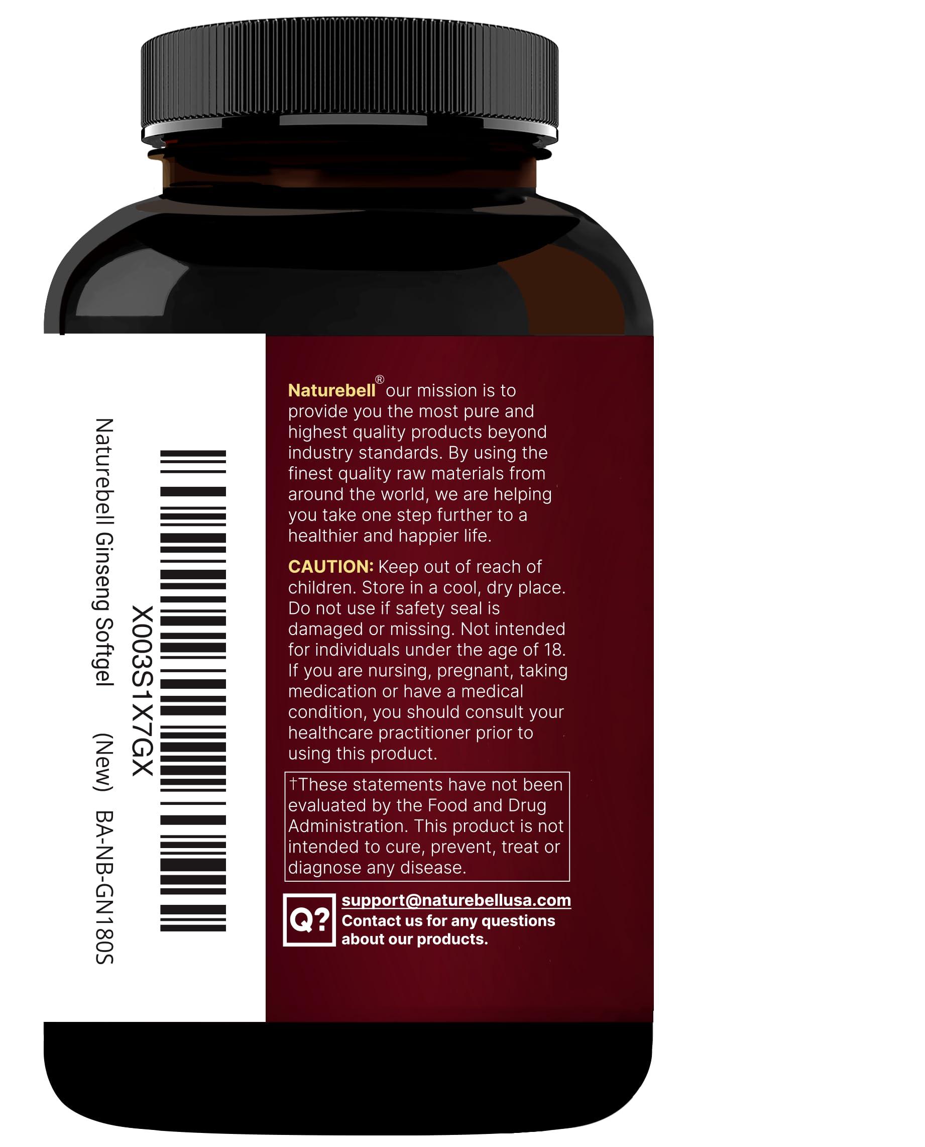 NatureBell NatureBell Korean Red Ginseng 2,250mg Per Serving, 240 Softgels | Panax Ginseng Root, Standardized to 10% Ginsenosides, Non-GMO, Support Energy, Male Performance, & Immune System