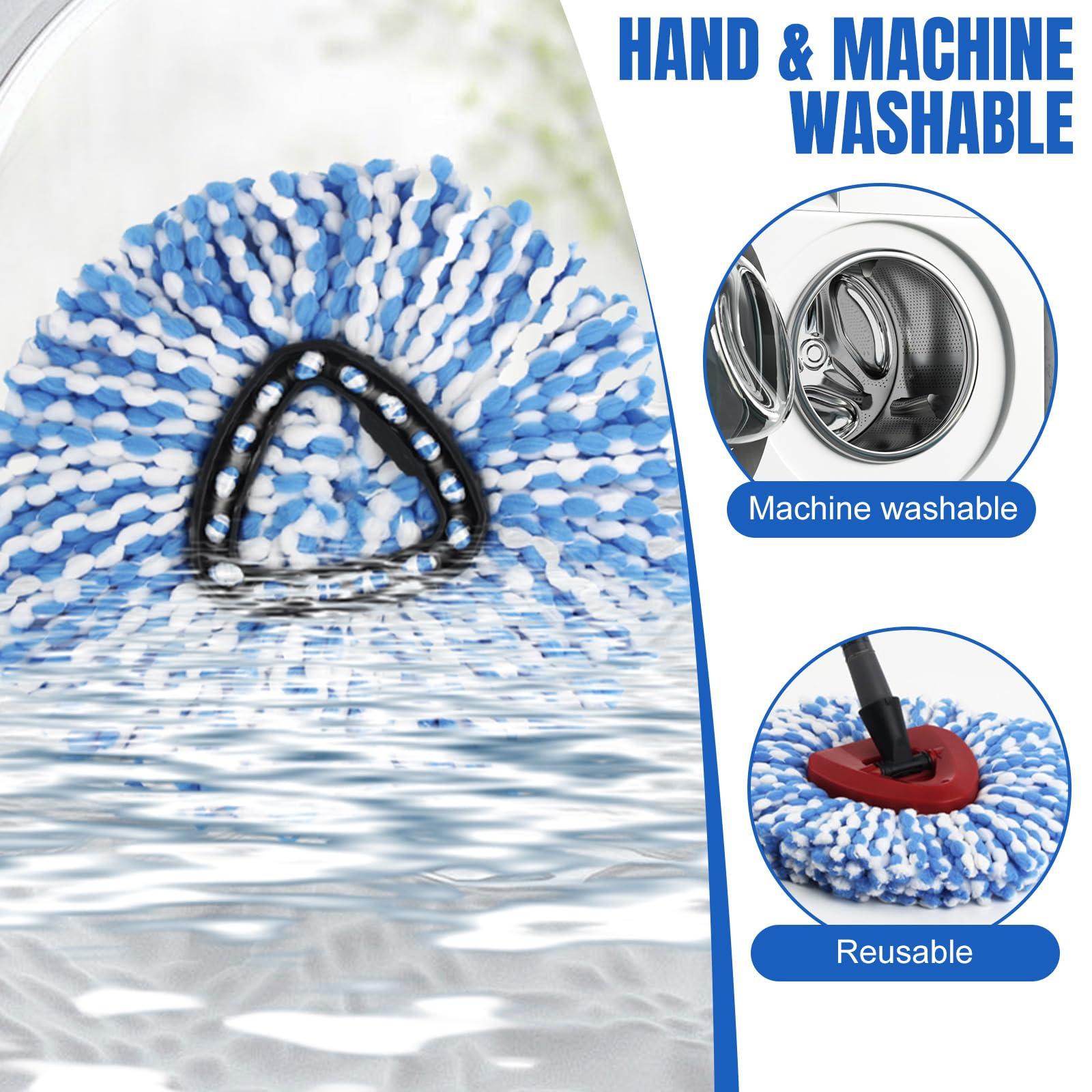 HANDRERLEE 16Pcs Spin Mop Replacement Heads, 360 Easy Wring Spin Mop 100% Microfiber Refill, Easy Cleaning Spin Mop Heads, 2 Tank System Replace Head for Easy House Cleaning Floor Mopping,Blue&White