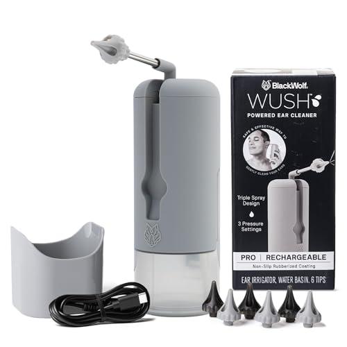 Black Wolf Wush Pro by Black Wolf - The Original Deluxe Water Powered Ear Cleaner with 6 Reusable Replacement Tips by Black Wolf - Safe & Effective for Ear Wax Buildup - Electric Ear Wax Removal Kit (Grey)