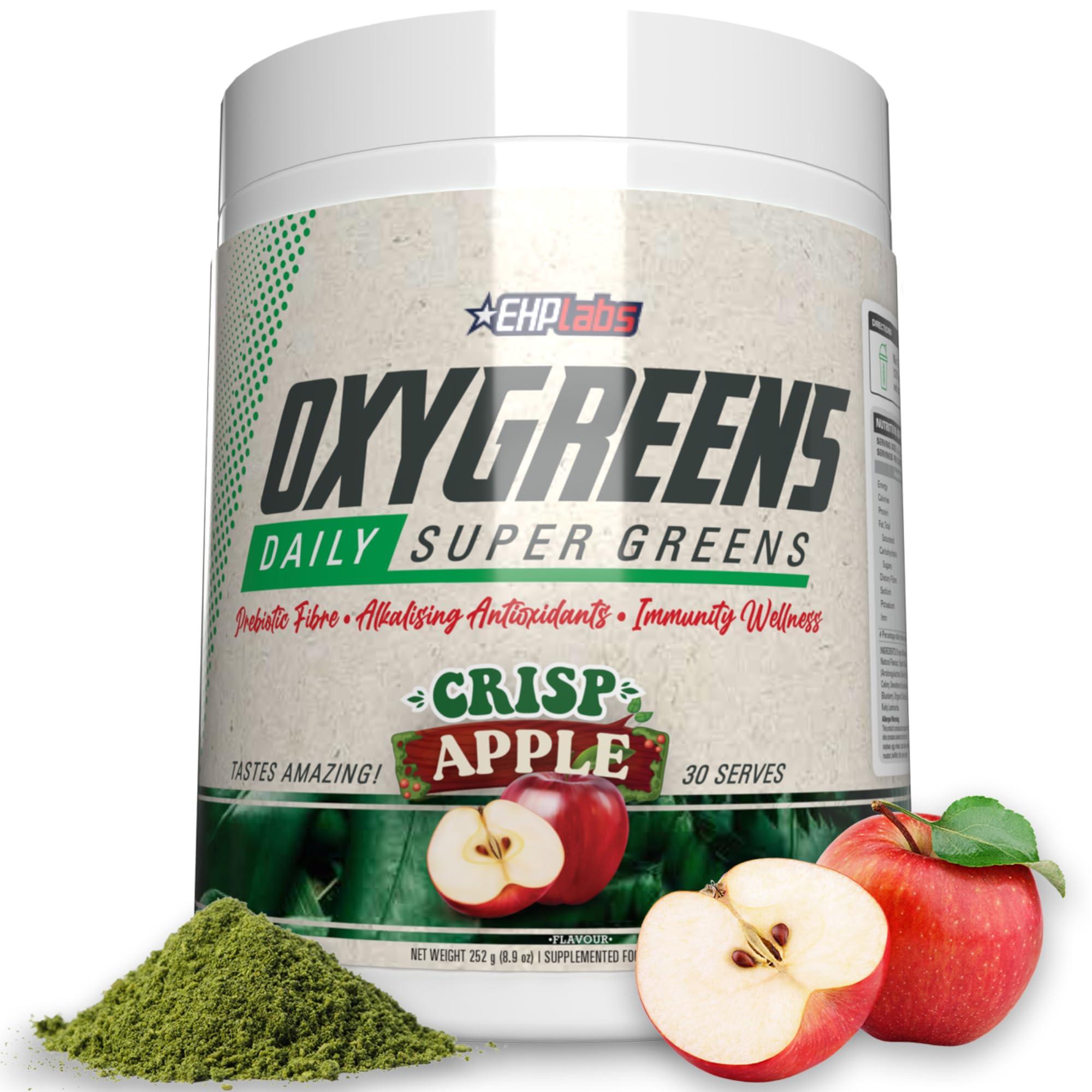 EHP Labs EHP Labs OxyGreens Super Greens Powder - Spirulina & Chlorella Superfood, Green Juice Powder & Greens Supplements with Prebiotic Fibre, Antioxidants & Immunity Support, 30 Serves (Crisp Apple)