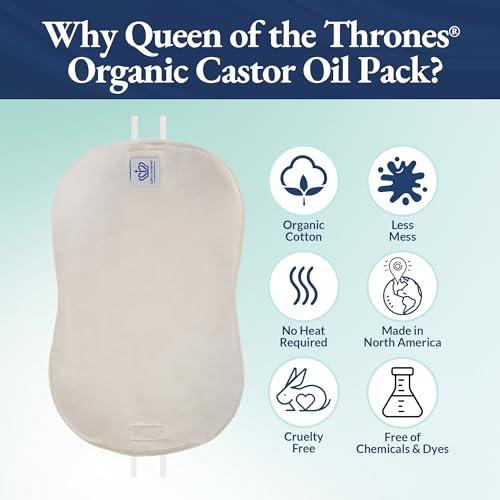 QUEEN OF THE THRONES QUEEN OF THE THRONES Castor Oil Pack Bundle- Includes Original Castor Oil Pack and Neck. Less Mess, Reusable, Comfort Fit, Organic Cotton Flannel & Soft Straps.