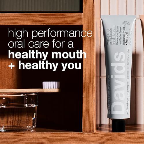 Davids Davids Charcoal Toothpaste for Enhanced Teeth Whitening, Peppermint, Antiplaque, Flouride Free, SLS Free, Enamel Safe, Toothpaste Squeezer Included, Recyclable Metal Tube, 5.25oz