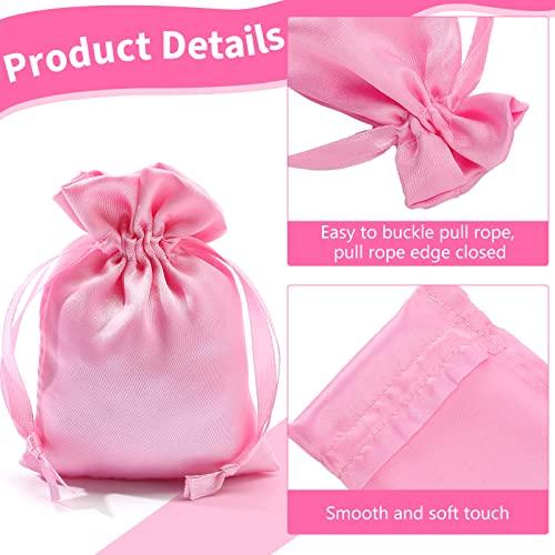 Shappy 50 Pieces 3 x 4 Satin Bags with Drawstring Gift Pouch Mini Jewelry Bags Small Wedding Favor Bags Smooth Soft Satin Fabric Candy Pouches for Baby Shower Decoration (Pink)