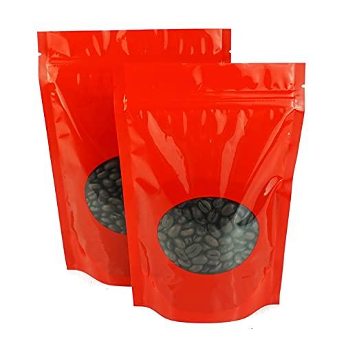 QQ Studio QQ Studio 50 Red Mylar Coffee Bags with Degassing Valve and Window, Heat Seal Stand Up Bags, 4.6 oz or 7 oz, Resealable Food Safe Coffee Pouches for Roasted Beans (4oz (5.5x7.9"))