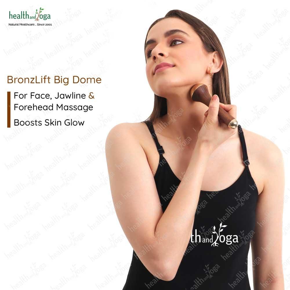 SoulGenie HealthAndYoga BronzLift Kansa Wand - Both Side Bronze Cap - Added Beauty Face Oil Vial - Ayurveda Face Yoga Beauty Tool - Facial, Neck & Under-Eye Massage Toning and Sculpting (Double Dome)