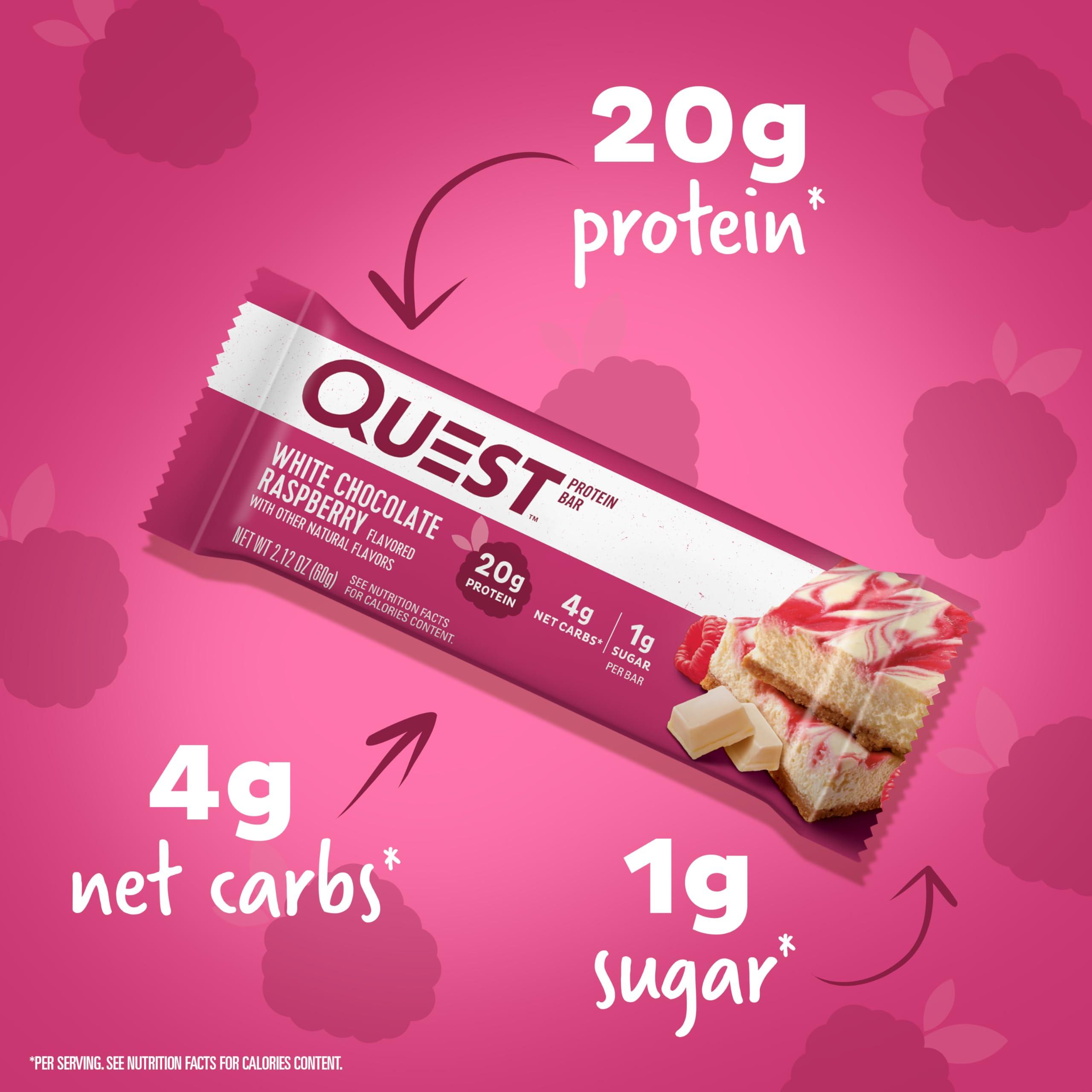 Quest Nutrition Quest Nutrition Crispy Blueberry Cobbler Hero Protein Bar, 16g Protein, 1g Sugar, 3g & White Chocolate Raspberry Protein Bars, High Protein, Low Carb, Gluten Free
