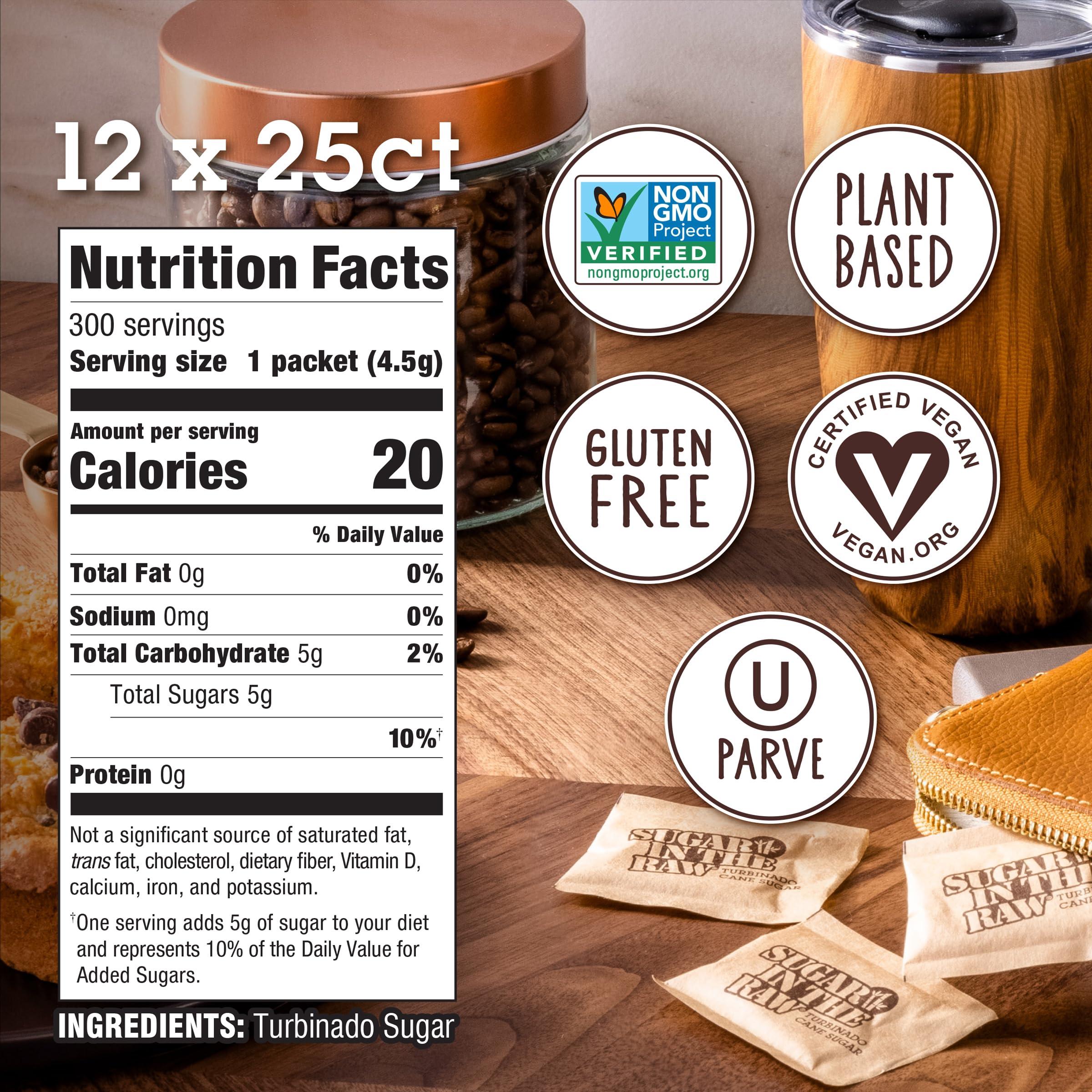 Sugar in the Raw Sugar In The Raw Turbinado Cane Sugar Packets, 25 Ct Box, 12 Pack, Pure, All-Natural Turbinado Sugar, Non-GMO Project Verified, Kosher, Vegan and Gluten Free