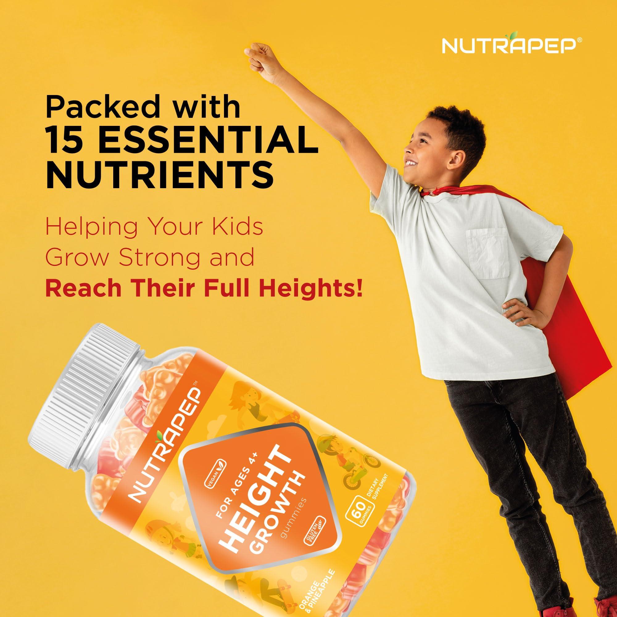 NutraPep Teens Height Growth Supplement Gummies - Kids Grow Taller Natural Height Increaser Multivitamin - with Calcium Vitamin D3 K2 Zinc L-Arginine L-Glutamine L-Ornithine for Boys Girls
