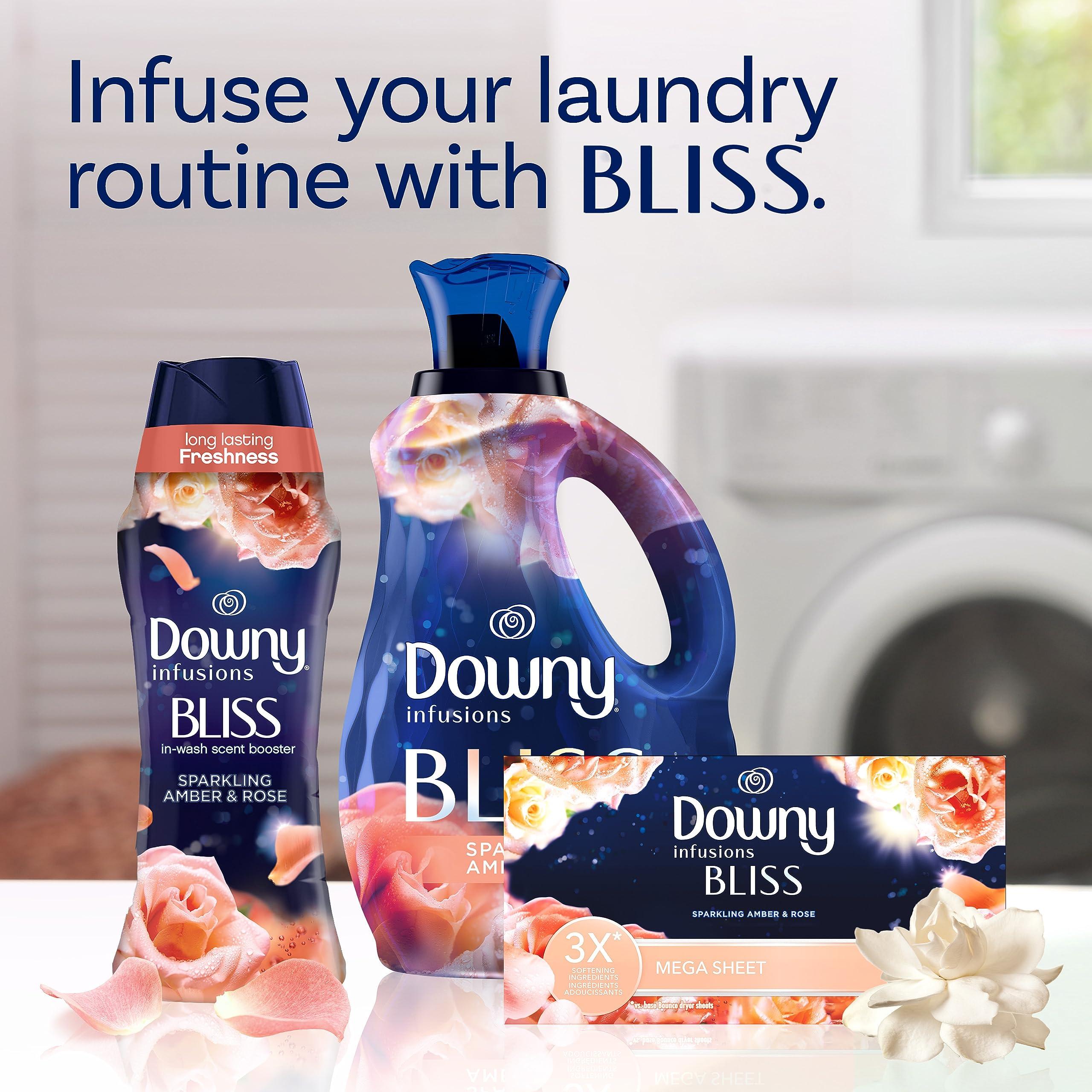 Downy Downy Infusions Mega Dryer Sheets, Laundry Fabric Softener, BLISS, Amber and Rose, 130 Count