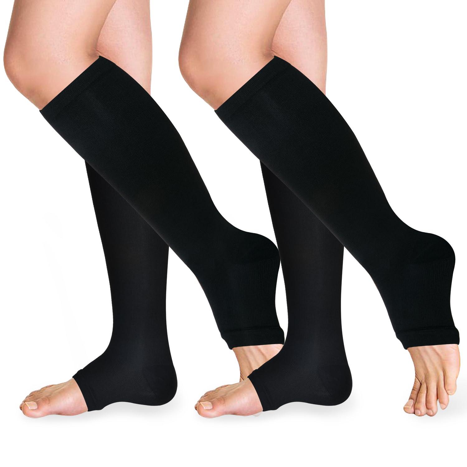 TZYSOKC Open Toe Compression Socks 15-20 mmHg for Women and Men Knee High Toeless Circulation Compression Stockings(B 2XL)