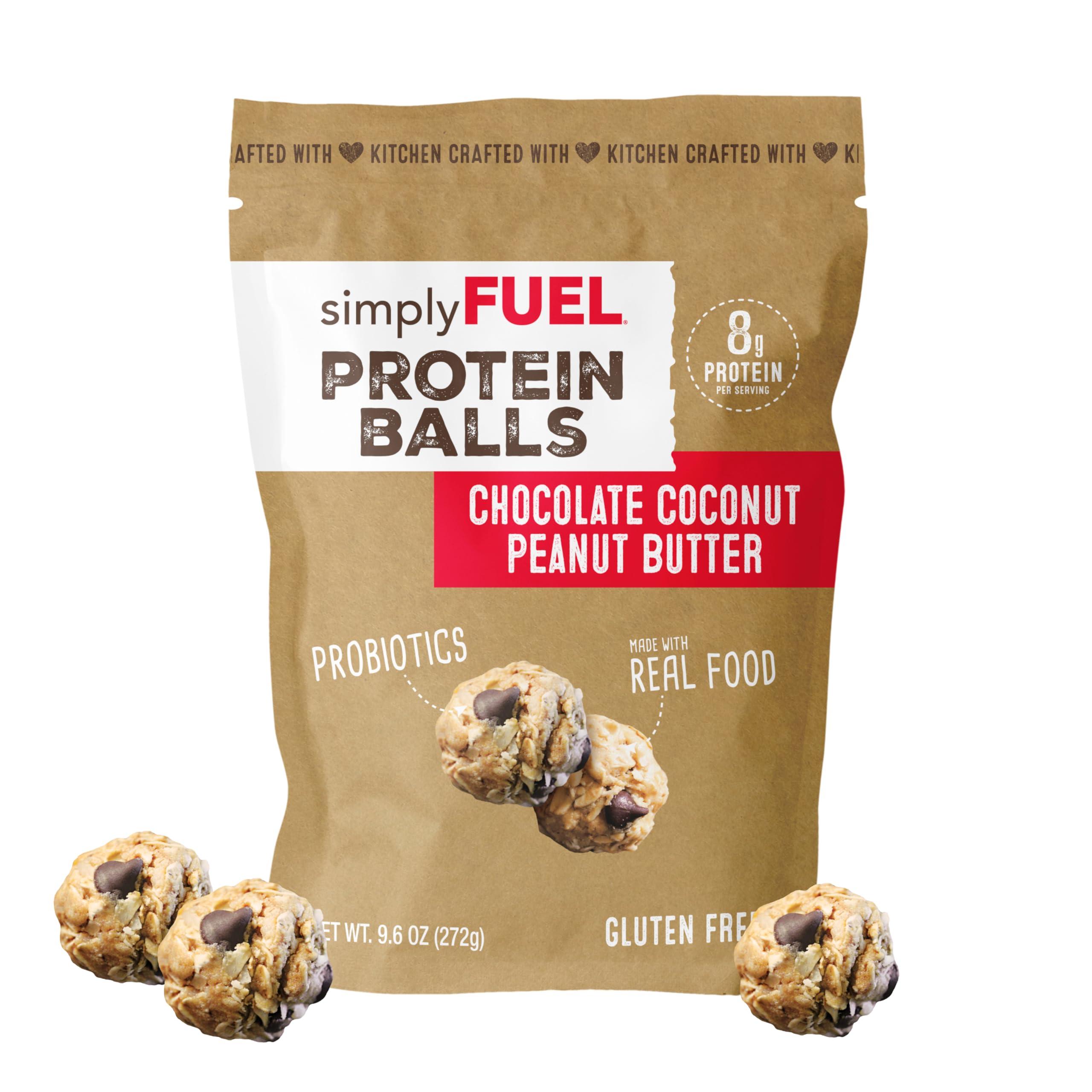 simplyFUEL simplyFUEL Whole Food Protein Balls with Probiotics - Chocolate Coconut Peanut Butter Snacks - 8g Protein Snack - Gluten Free Energy Balls (1 Pack of 12 Balls)