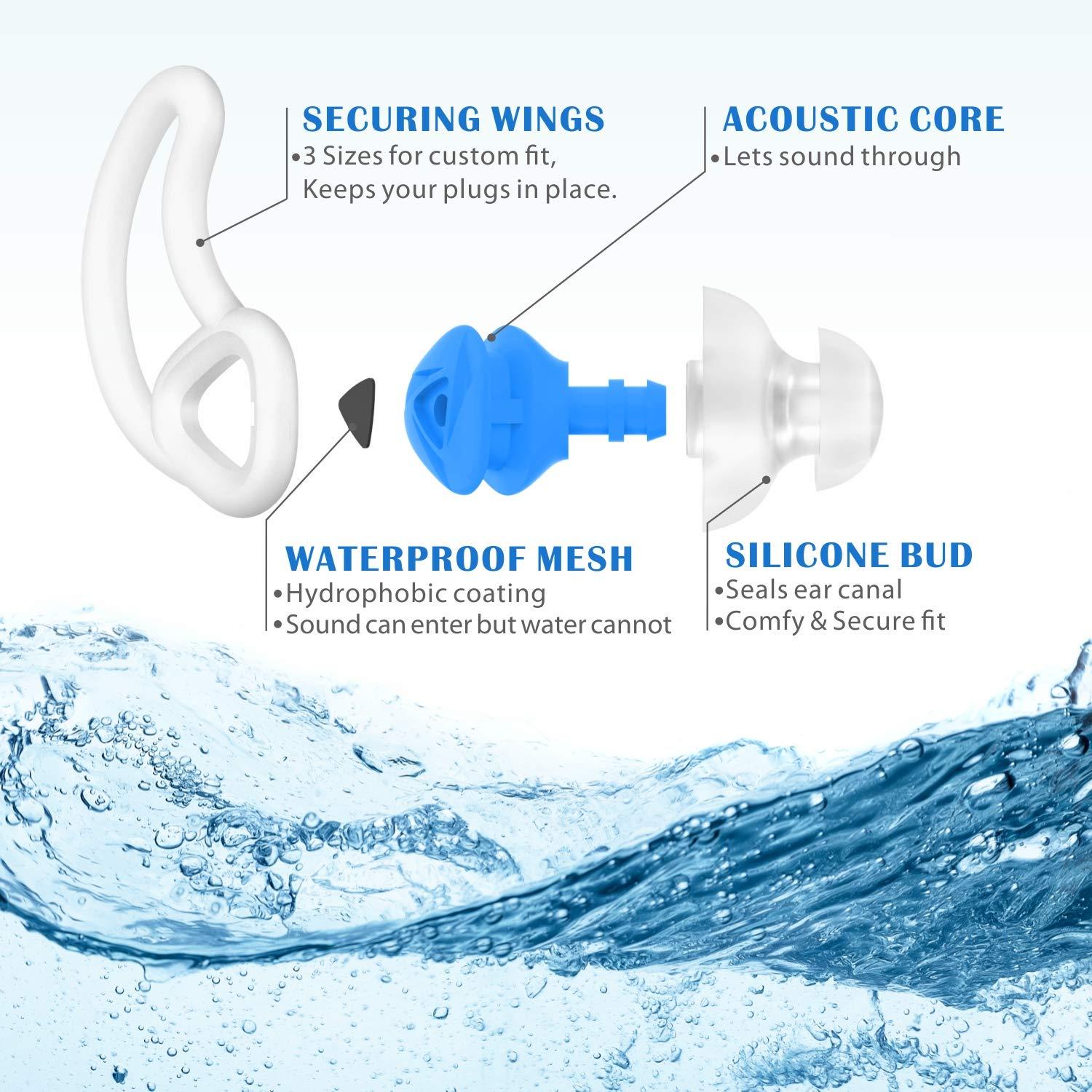 Hearprotek Hearprotek [2 Pairs] Swim Ear Plugs Adults, Ear Plugs for Swimming -Waterproof Silicone Water earplugs for Men Women Juniors Swimmers Pool Shower Bathing