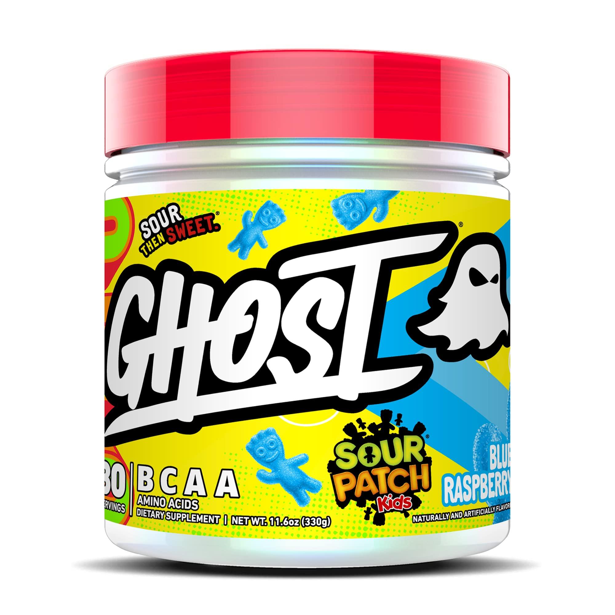 GHOST GHOST BCAA Powder Amino Acids Supplement, Sour Patch Kids Blue Raspberry - 30 Servings - Sugar-Free Intra, Post & Pre Workout Amino Powder & Recovery Drink, 7G BCAA