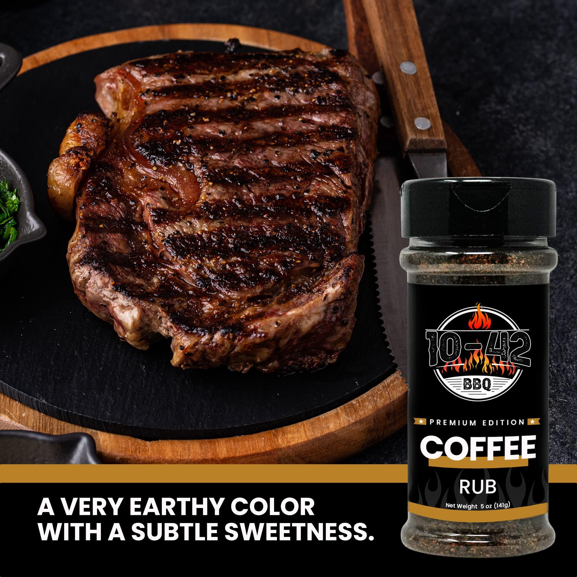 Five Star Seasonings 10-42 BBQ Coffee Meat Rub (NO MSG, Low Sodium) 0 Calorie | Premium Edition Steak Seasoning and Dry Rubs | Barbecue Spice Mix for Grilling Meat | Savory Flavor with Incredible Crust | 5 oz